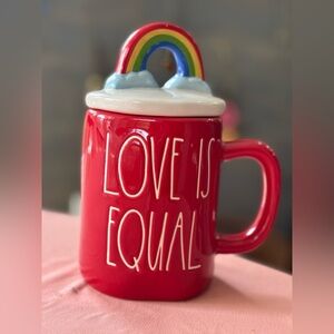 Rae Dunn Gay Pride Love Is Equal Rainbow Mug w/ Lid